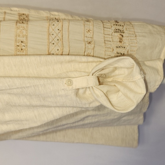 Style & Co Top Button Down Cream Beaded Long Roll Tab Sleeve Embroidered SZ M - Picture 9 of 12